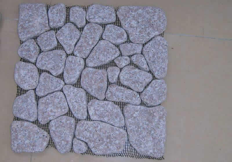 cobble stone on net, pink granite